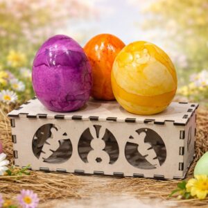 Gelaserte Osterbox aus Holz mit Hasenmotiv