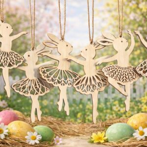 Gelaserte Holz Osterhasen Anhänger im Ballett Design