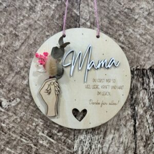 Türschild aus Holz mit Trockenblumen – Geschenk für Muttertag & Mama